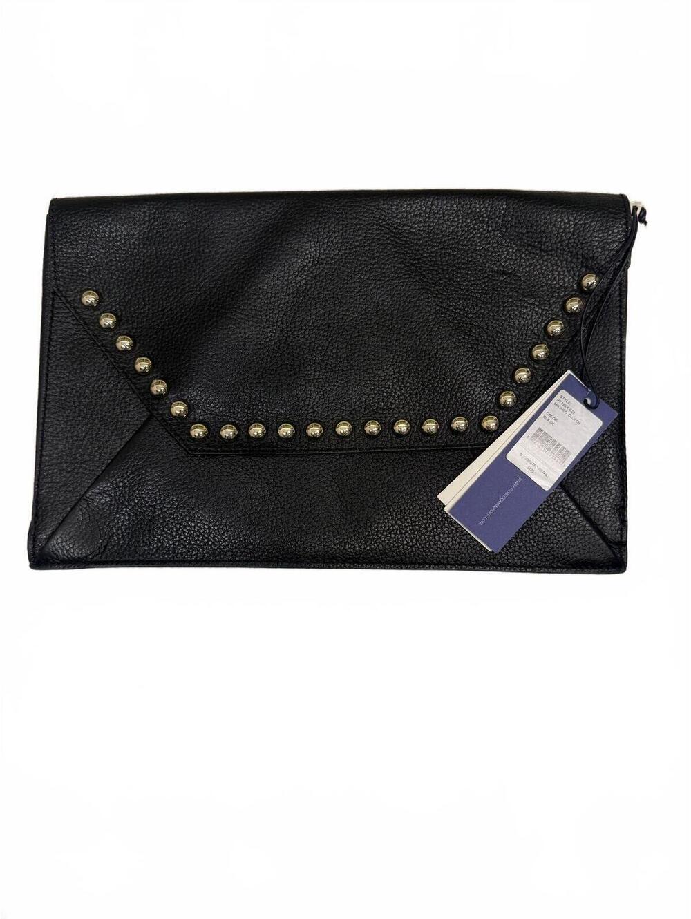 Rebecca Minkoff Vee Large Black Pebbled Leather Studded Envelope Flap Clutch NWT